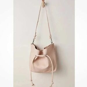 Free People Head Over Heels Abalone Shell Leather Drawstring Bucket Bag NWT‎